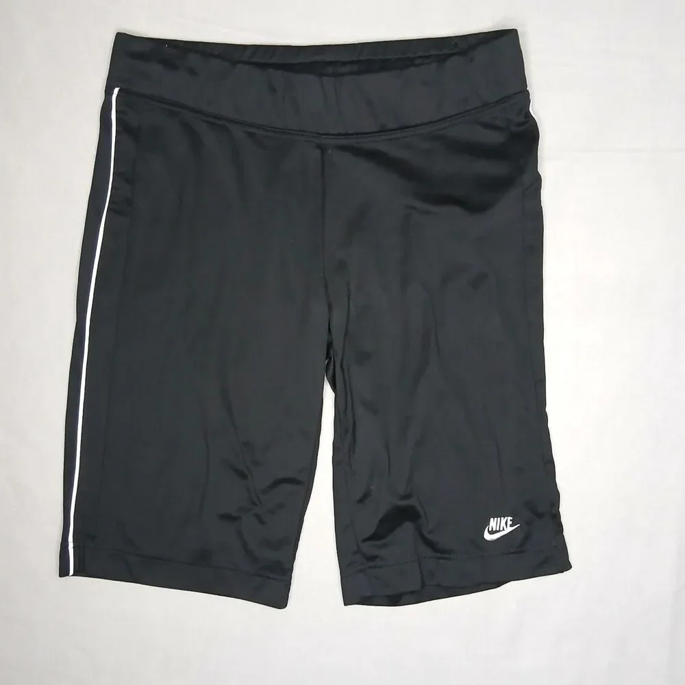 Nike Sportswear Bike Shorts Fleece Lined Drawstring Long Logo Black Womens Med